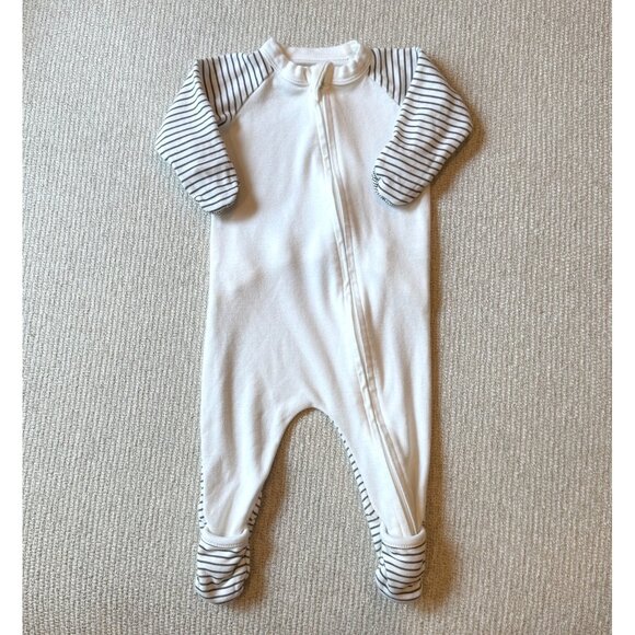 Goumi Kids Baby Size 0-3 Month Footie Grow With You White Stripes Zippy Organic - Picture 1 of 4